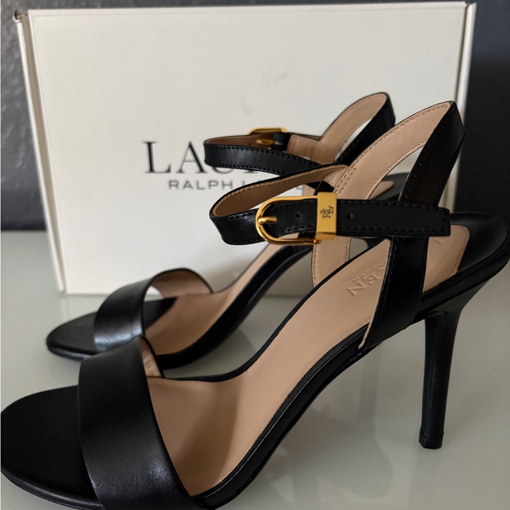 Lauren Ralph Lauren, “Gwen Burnished” Leather Strap Sandal, Sz 7B - Picture 2 of 8